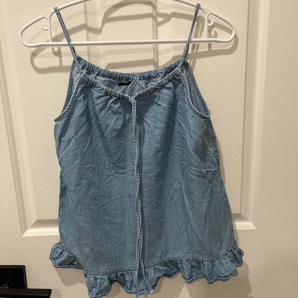 Blue Ruffled Denim Tank Top